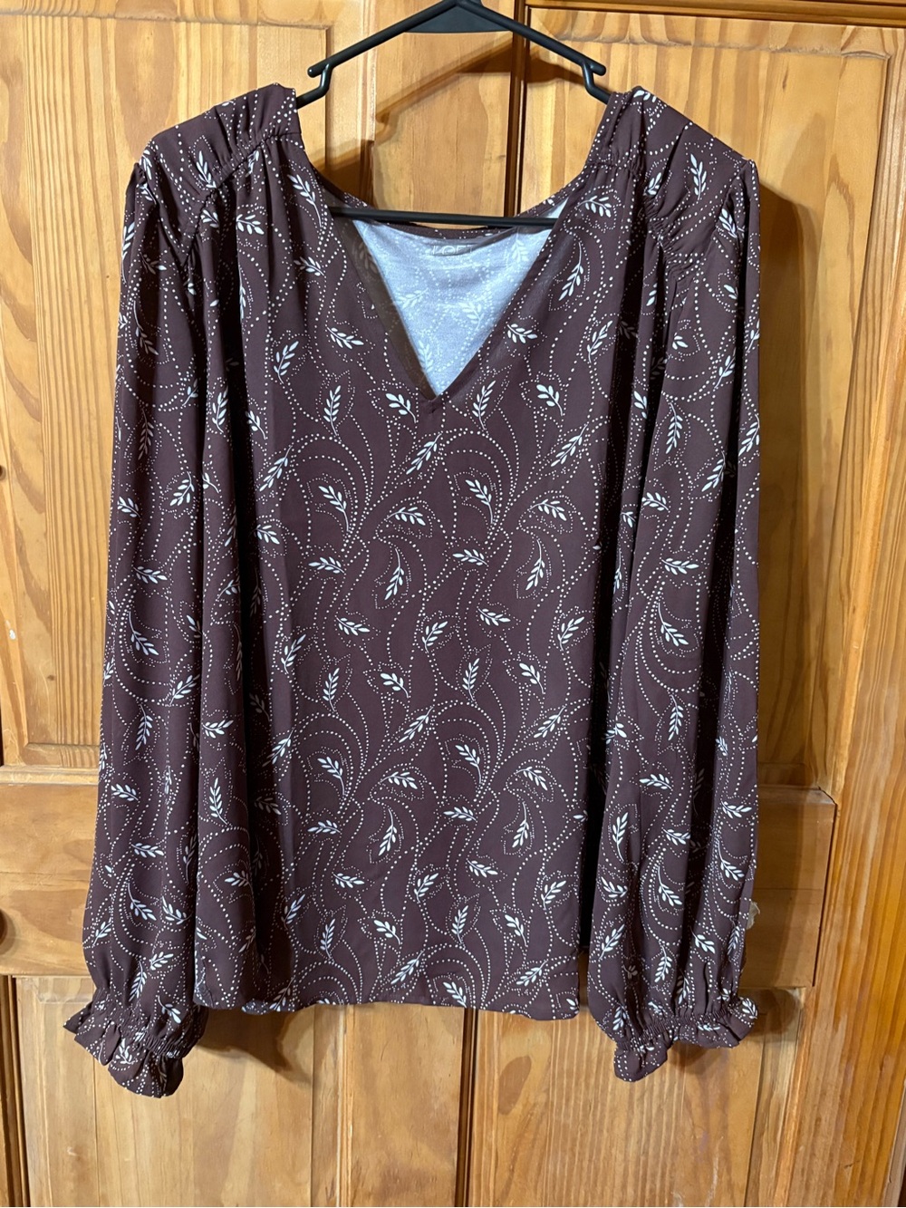 LOFT Brown V-Neck Floral Print Long Sleeve Blouse